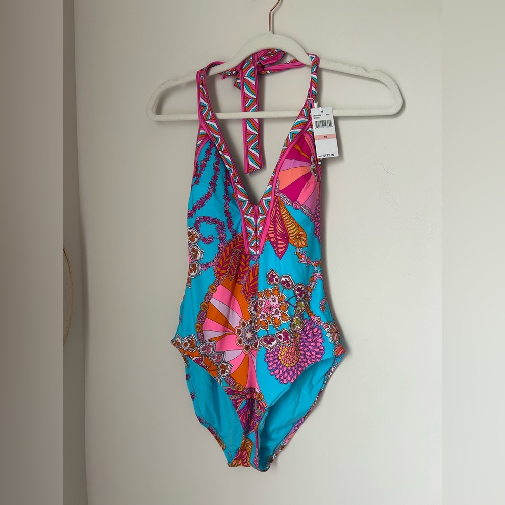 Trina Turk Halter Vibrant Multicolor One Piece Swimsuit